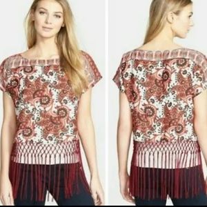 Michael Kors Paisley Fringed Top Boho Blouse